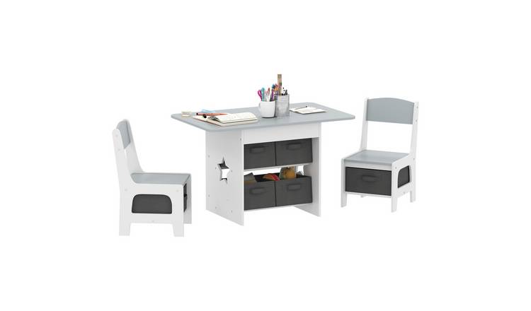AIYAPLAY 6 Removable Drawers Kids Table and Chairs Set - Light Grey