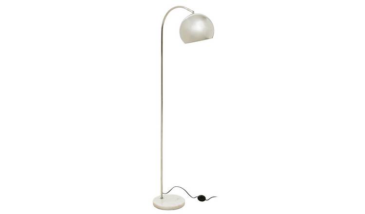 Orsina Karter Chrome Arc Floor Lamp, White Marble Base – Silver