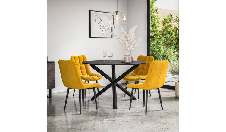 Furniture Online Malvern Nova Black Top Dining Table & 4 Mustard Chairs