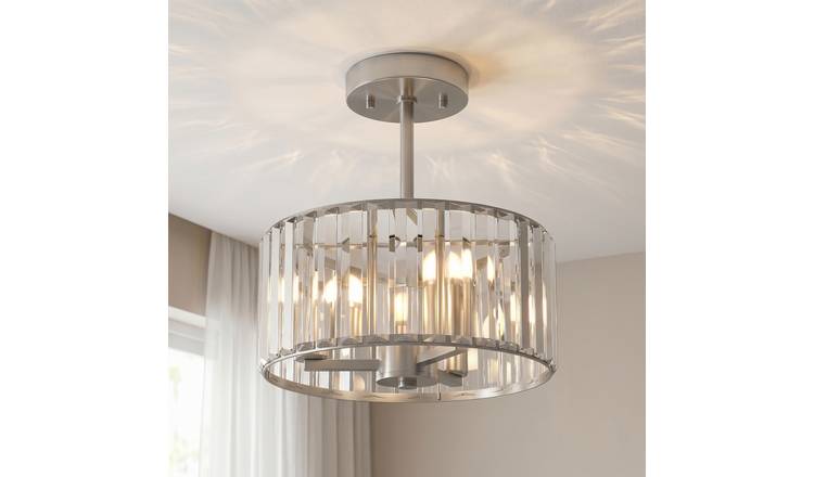 HOMCOM 29cm E14 Base 3 Light Crystal Ceiling Light Fixture - Silver