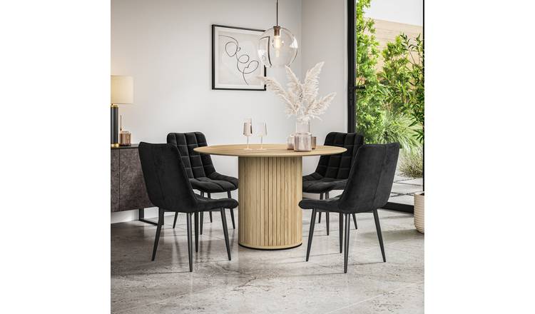 Furniture Online Arlo Nova Oak Top w Oak Legs Dining Table & 6 Blue Chairs