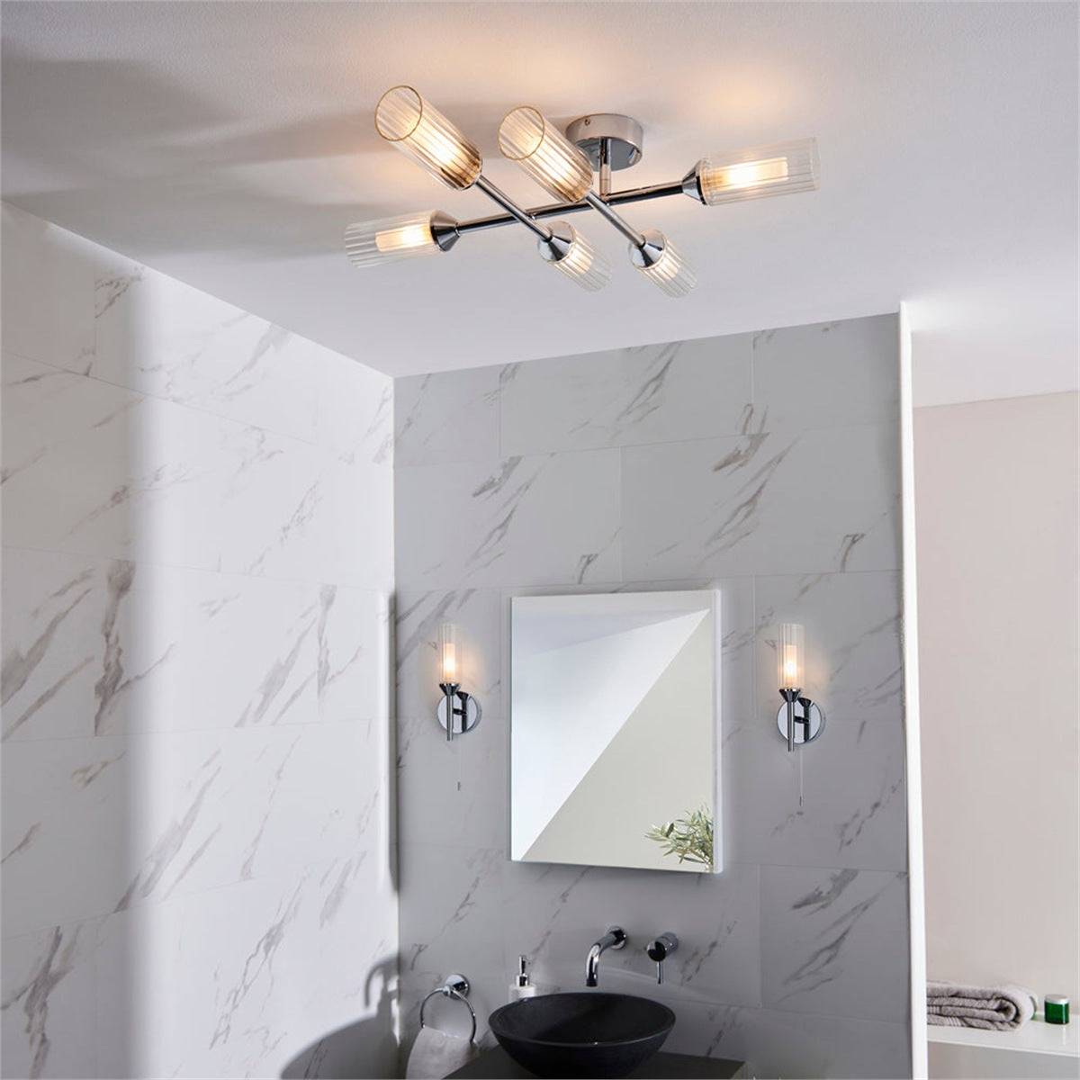 Loops Direct 11cm Steel and Glass Wall Light - Chrome and Clear/Frosted - Image 2