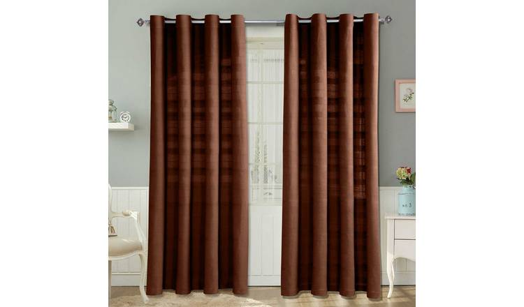 Homescapes Chocolate Brown Cotton Rajput Ribbed Curtains - 167cm x 18cm