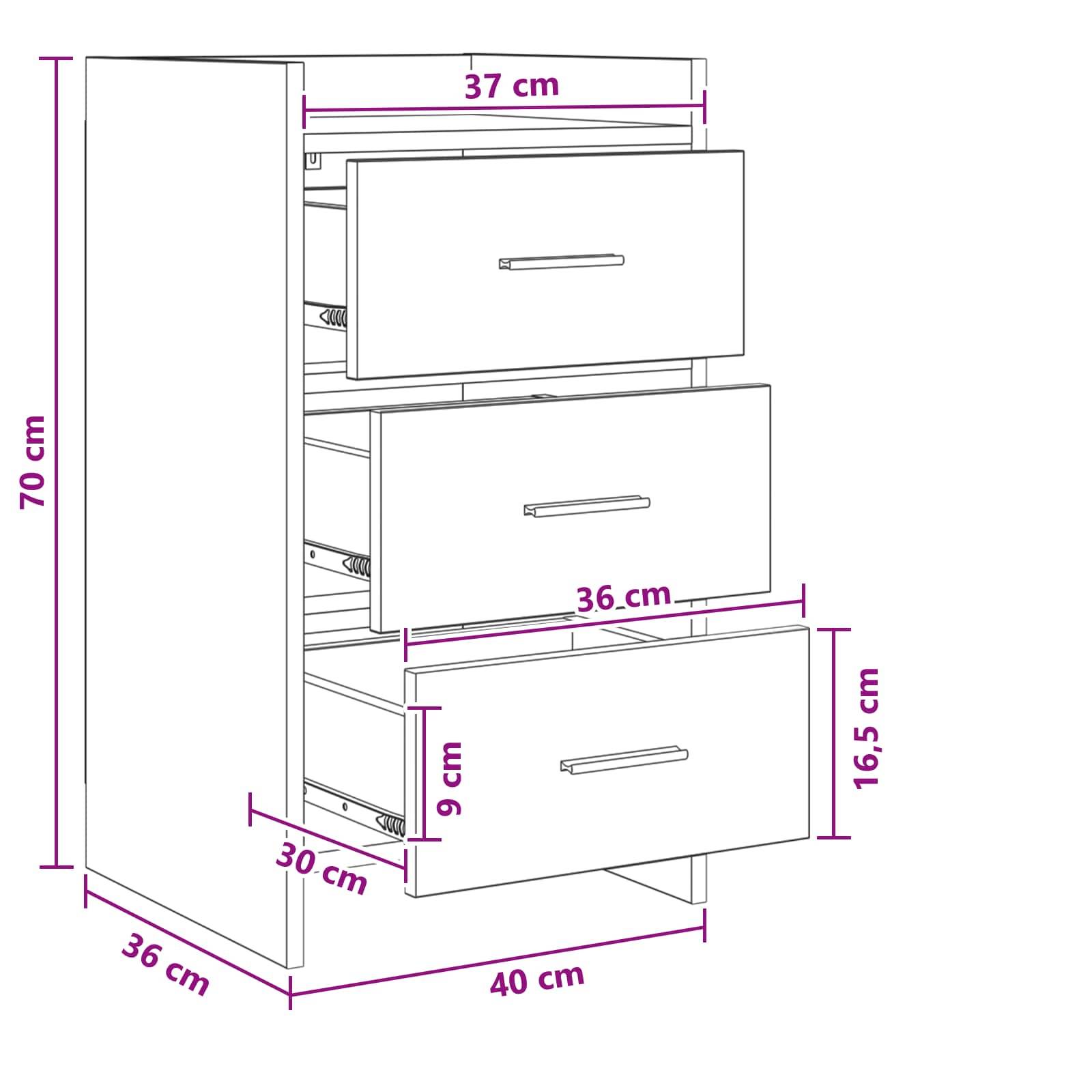 Walplus 3 Drawer Engineered Wood Bedside Table - Oak - 40 x 36 x 70 cm - Image 9