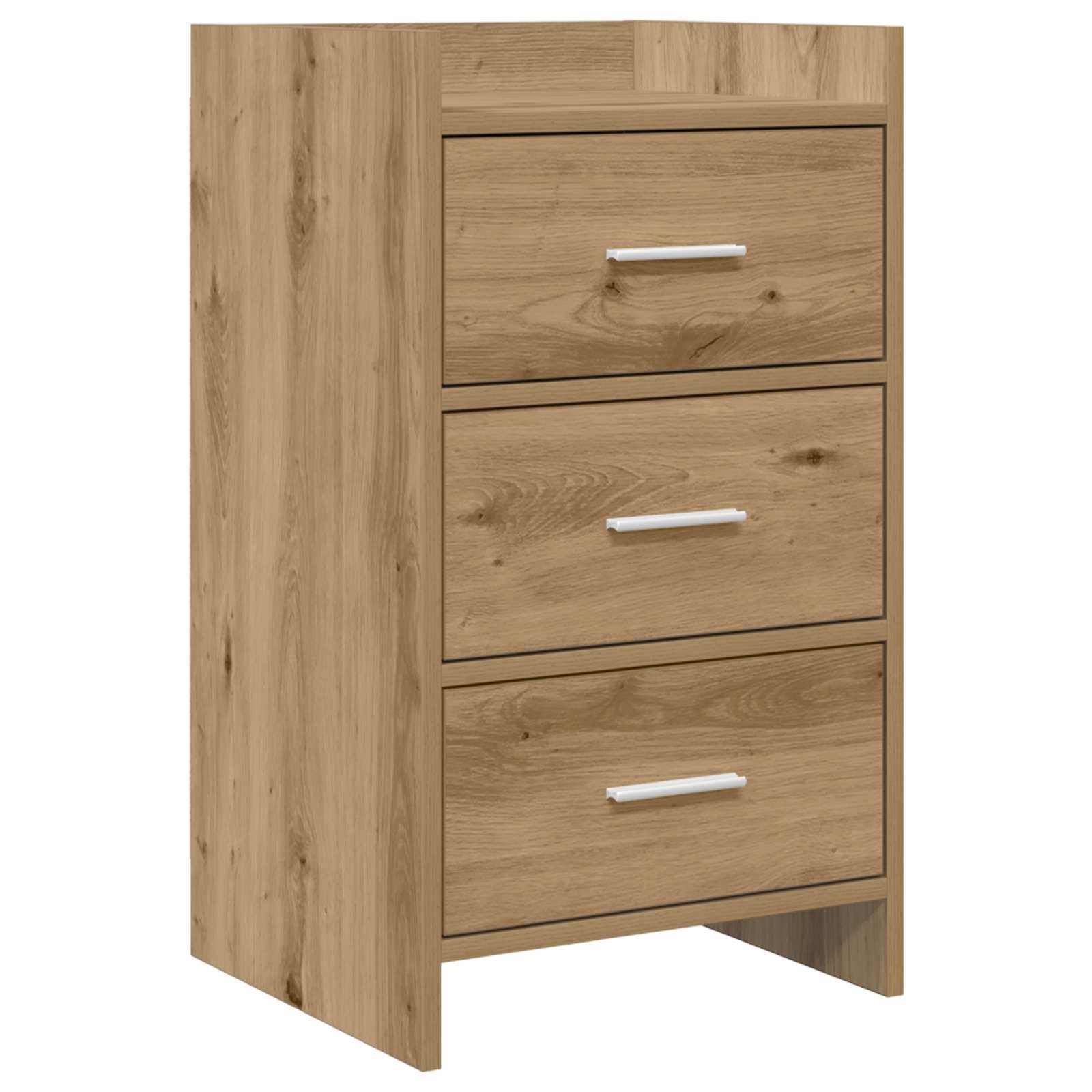 Walplus 3 Drawer Engineered Wood Bedside Table - Oak - 40 x 36 x 70 cm - Image 1