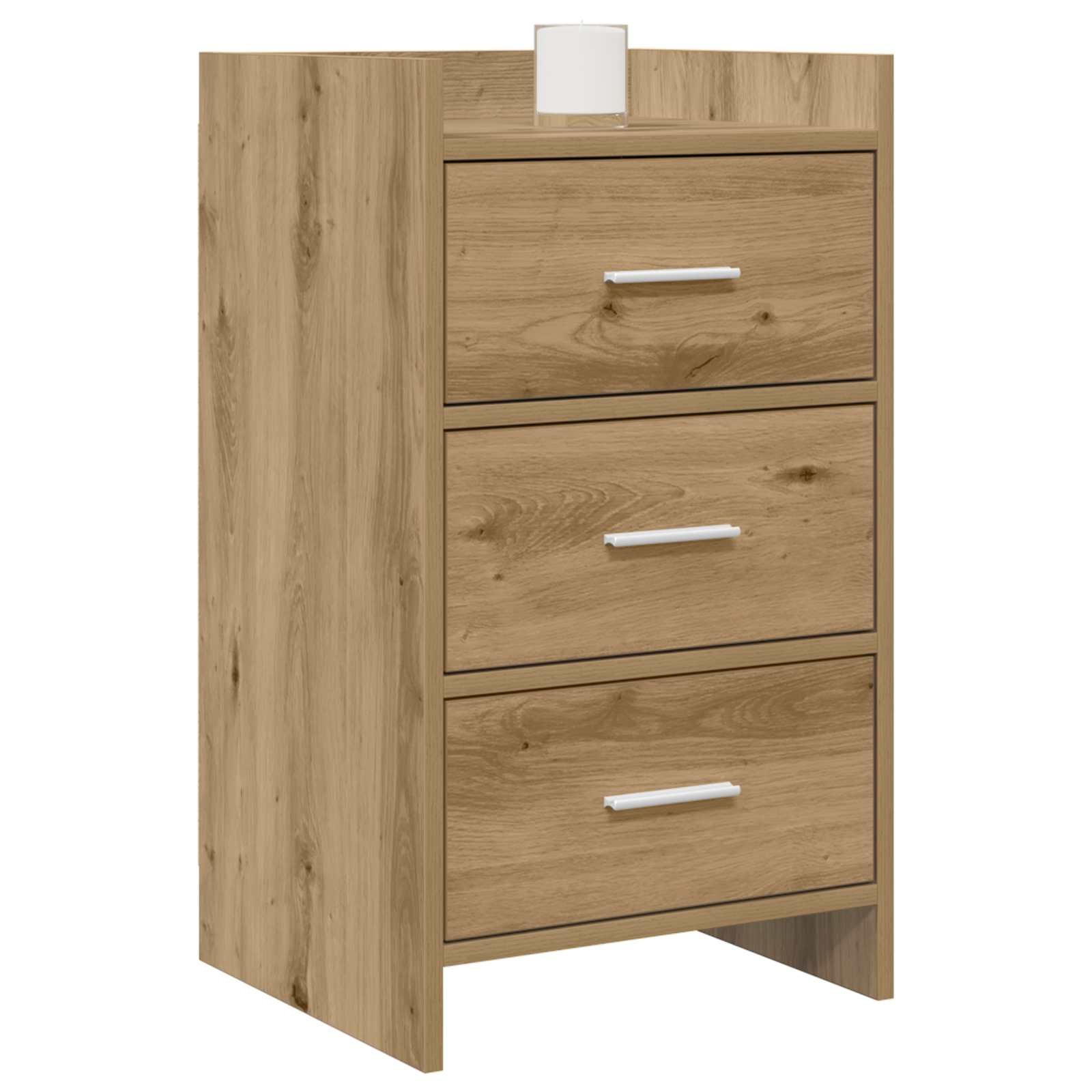 Walplus 3 Drawer Engineered Wood Bedside Table - Oak - 40 x 36 x 70 cm - Image 2