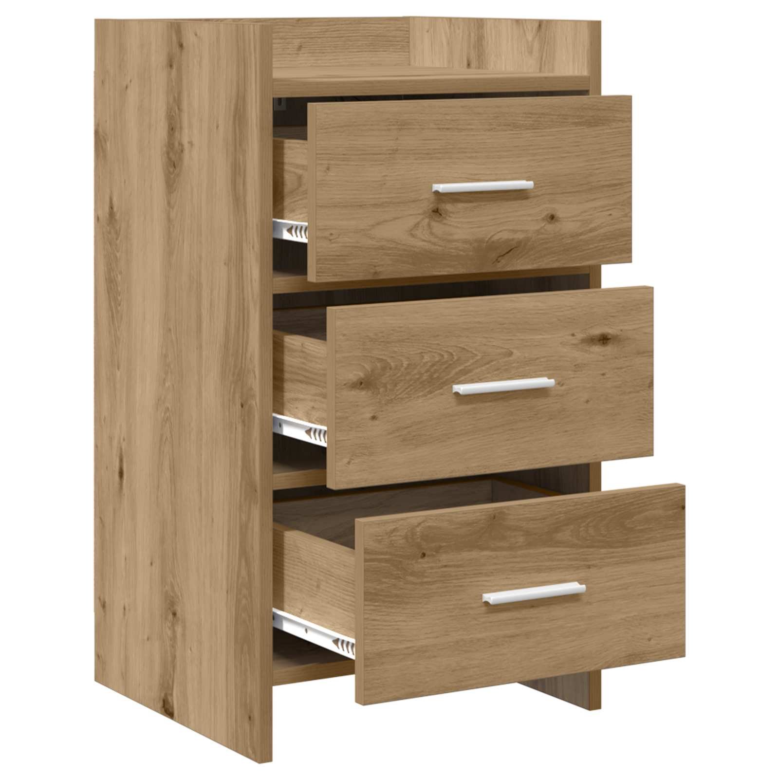 Walplus 3 Drawer Engineered Wood Bedside Table - Oak - 40 x 36 x 70 cm - Image 3
