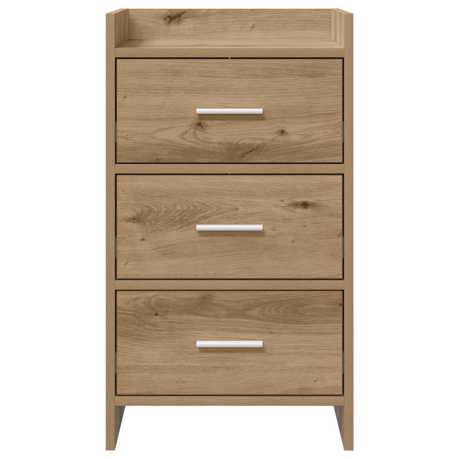 Walplus 3 Drawer Engineered Wood Bedside Table - Oak - 40 x 36 x 70 cm - Image 4