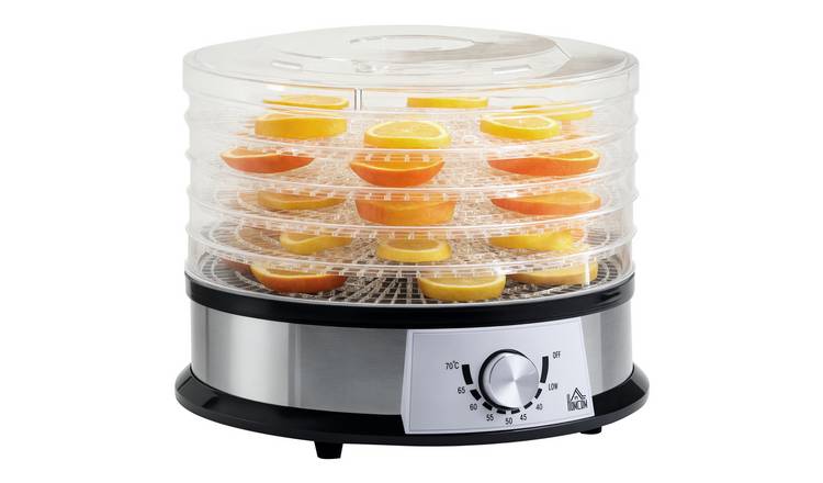 HOMCOM 5 Tray Adjustable Temperature Stainless Steel Food Dehydrator - Silver