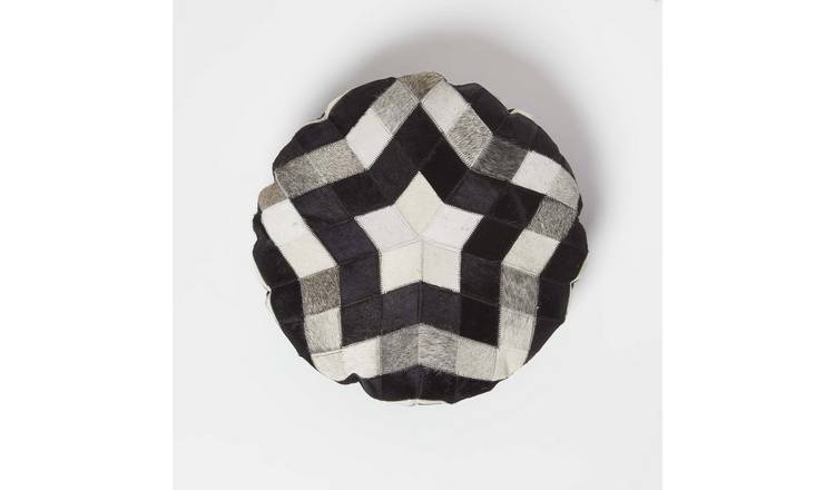 Homescapes Brown and Cream Geometric Star Leather Cushion - 40 cm Round