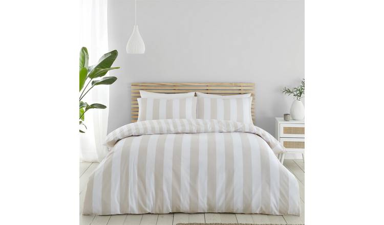Catherine Lansfield Cove Stripe Duvet Cover Set - Single - Natural