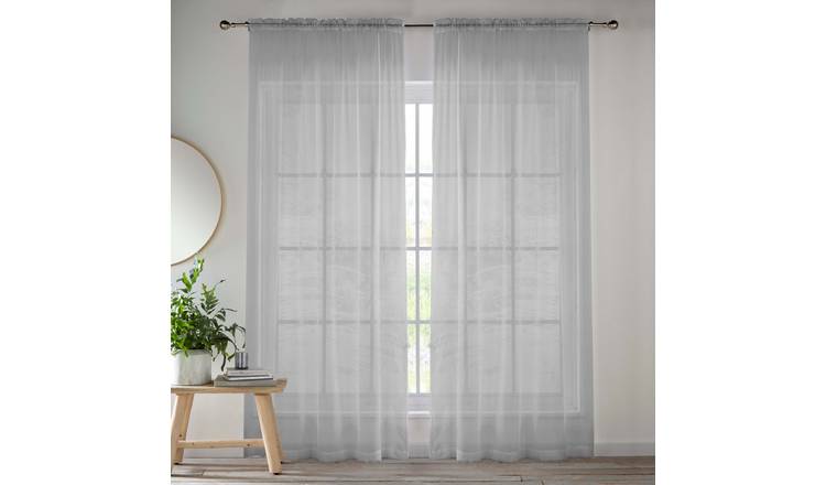 Tyrone Textiles Crystal Plain Slot Top Voile Panels - 140 x 137cm - Silver