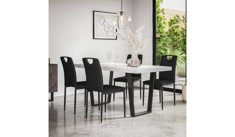 Furniture Online Aria Monza Marble Effect Dining Table & 6 Black Chairs