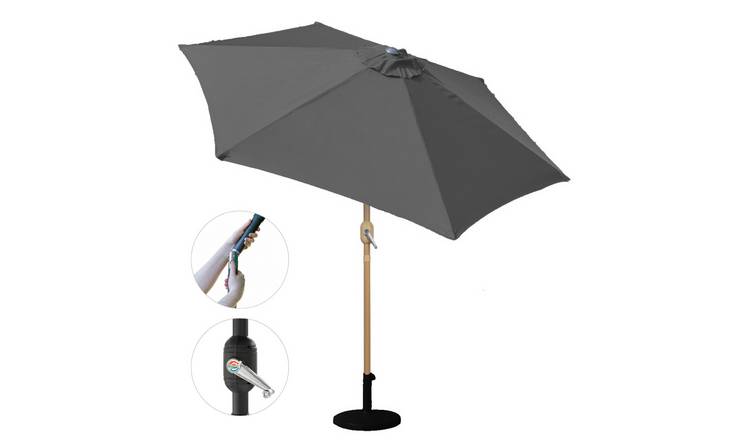GardenKraft 2.7m Crank & Tilt Parasol - Charcoal with Wood Pole