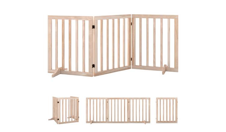 PawHut 3-Panel Pine Freestanding Foldable Dog Gate - 61cm - Natural