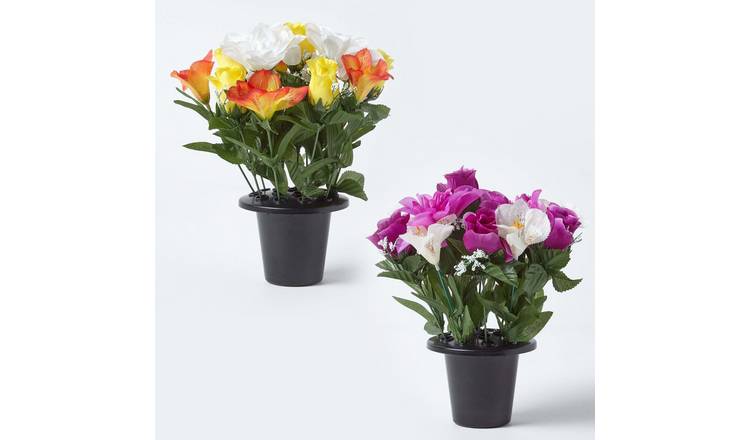 Homescapes Silk-like Polyester Artificial Flowers Set of 2 - Multicoloured