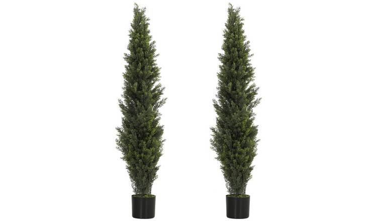 HOMCOM Set of 2 5FT Artificial Cypress in Weighted Pot - Green