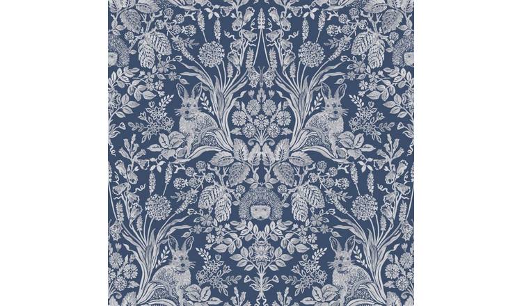 World Of Wallpaper Harlen Woodland Damask Wallpaper - Navy