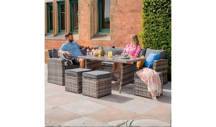Furniture Maxi Rosen Metal Frame 9 Seater Dining Set with Parasol Hole - Grey