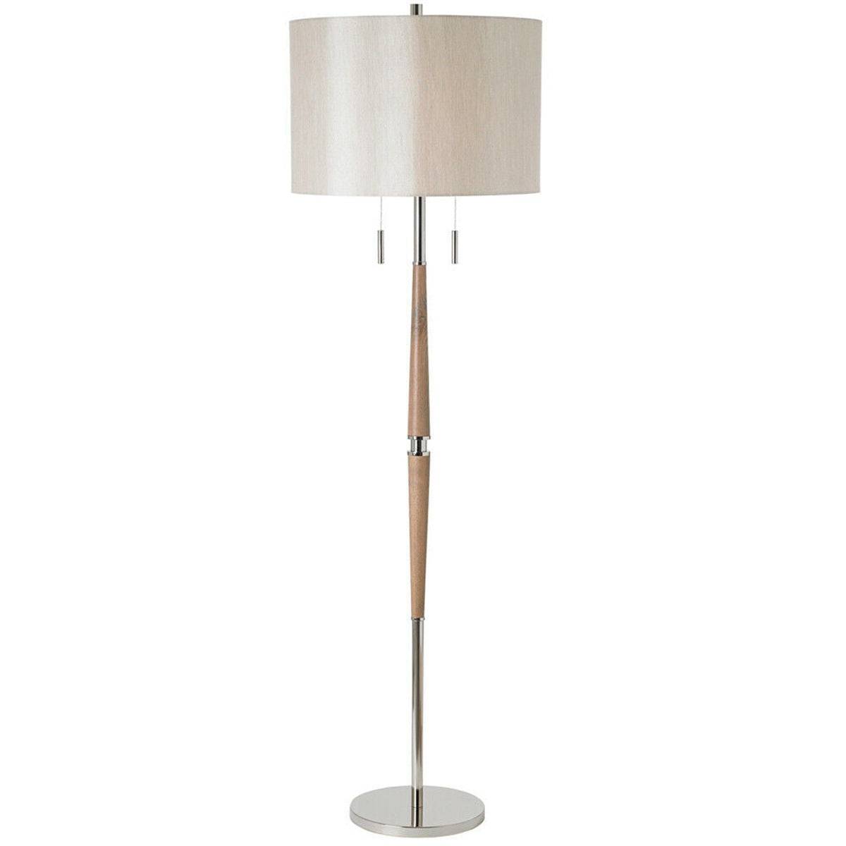 Loops Direct Polished Nickel Floor Lamp With Wooden Stem - Polished Nickel - Image 1