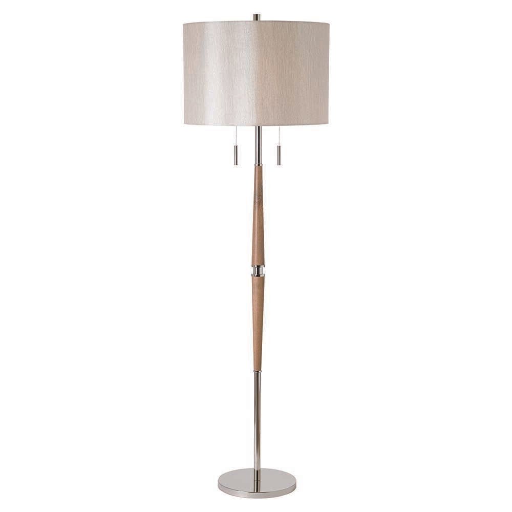Loops Direct Polished Nickel Floor Lamp With Wooden Stem - Polished Nickel - Image 4