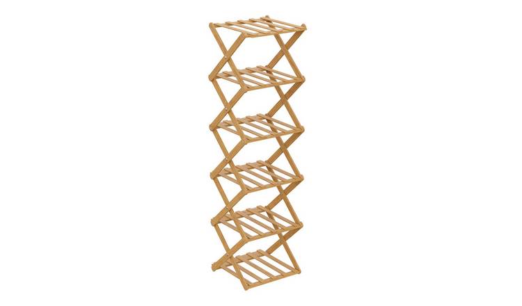 Living and Home Bamboo 6 Shelf Folding Shoe Rack - Natural