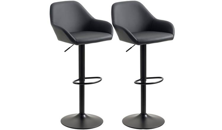 HOMCOM Set of 2 PU Leather Bar Stools with Backs and Footrest - Black