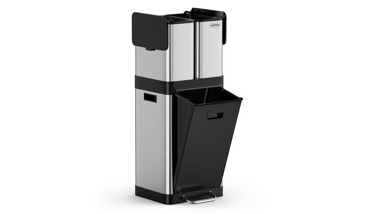 VonHaus 32L Stainless Steel Triple Recycling Kitchen Bin - Silver