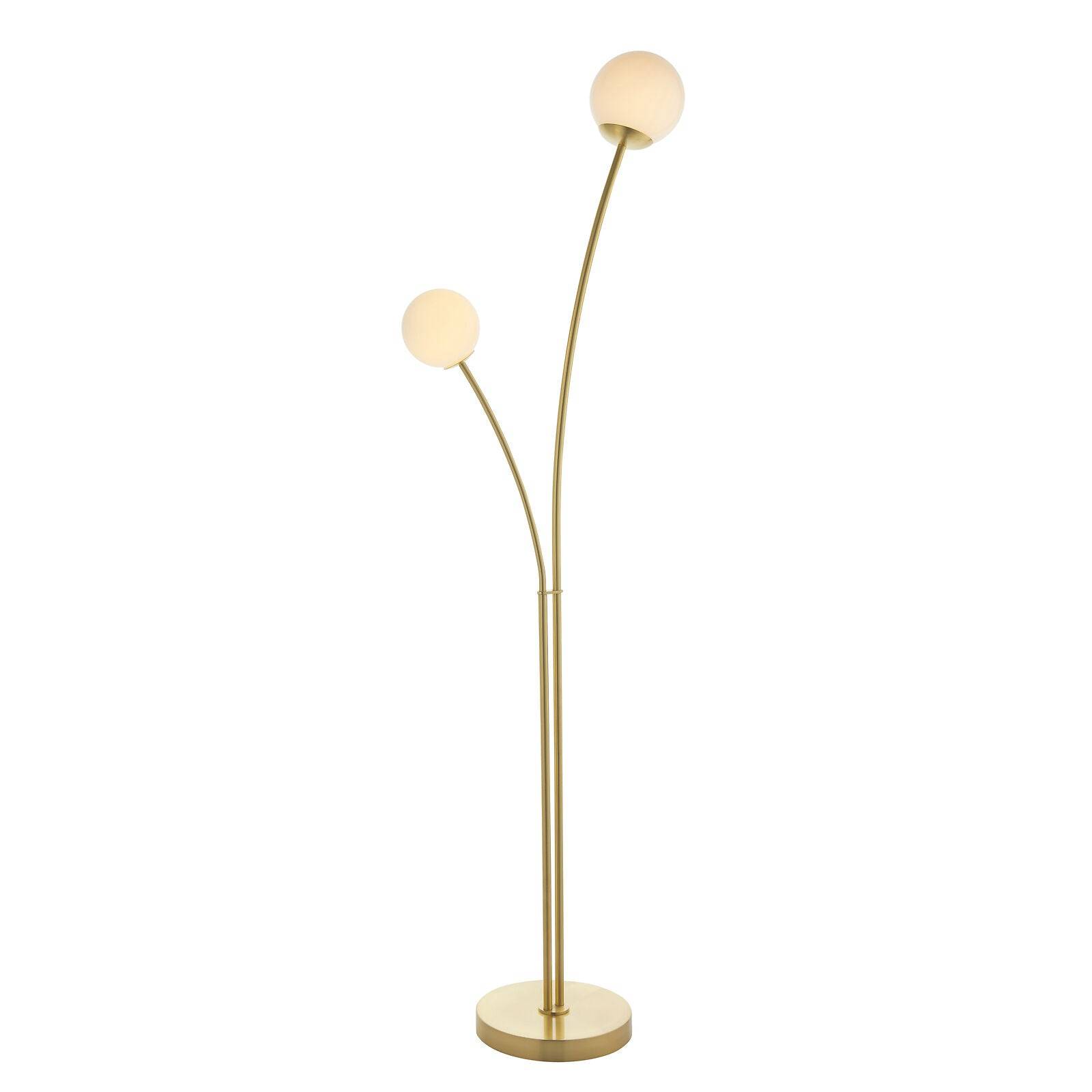Loops Direct 45cm Diameter Floor Lamp - Satin Brass and Opal Glass - Image 1