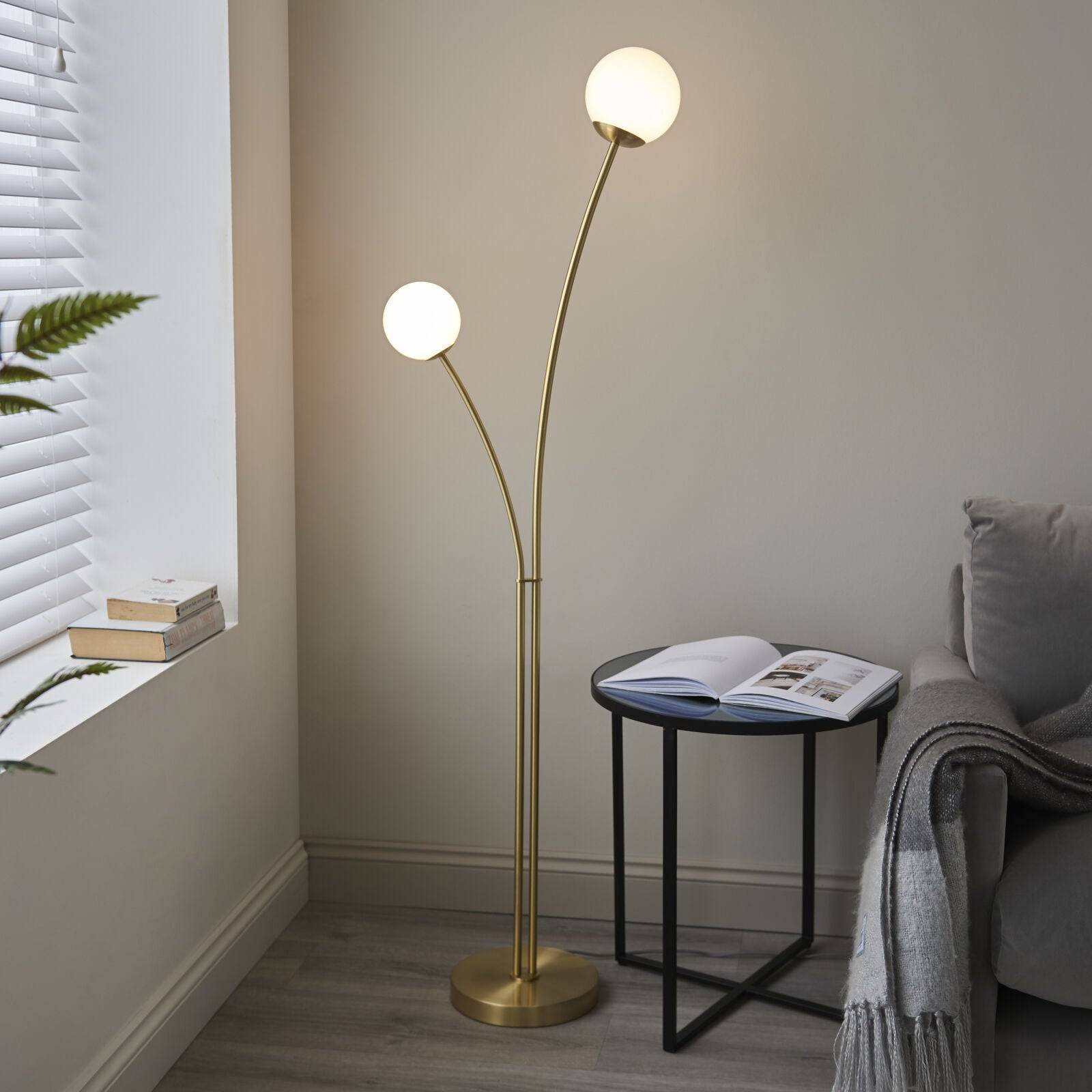 Loops Direct 45cm Diameter Floor Lamp - Satin Brass and Opal Glass - Image 2
