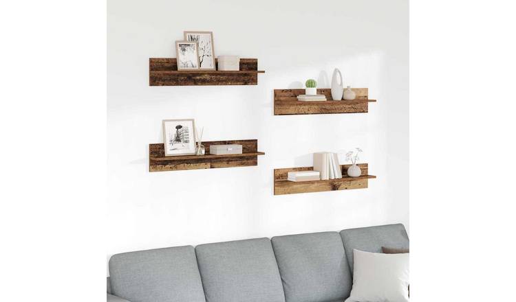 Walplus Pack of 4 Engineered Wood Wall Shelf - Dark Wood - 80 x 11.5 x 18 cm