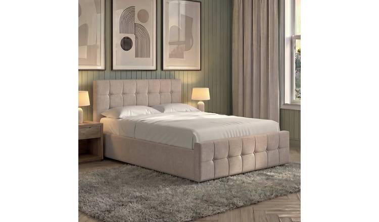 Vida Designs Valentina King Size Linen Ottoman Bed With Foam Mattress - Beige