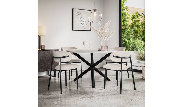 Furniture Online Malvern Marble Effect Dining Table & 6 Myla Beige Chairs