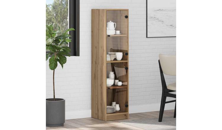 Walplus Engineered Wood Glass Door Highboard - Oak - 35 x 37 x 142 cm