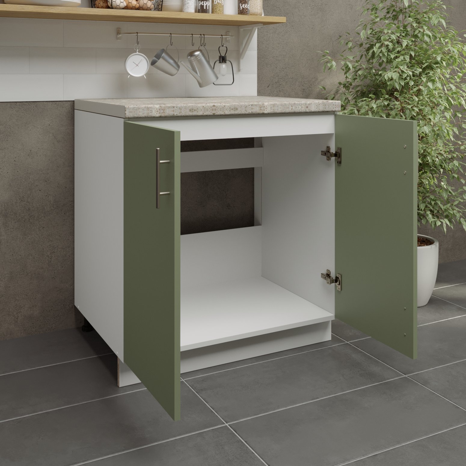 JD Greta 800mm Adjustable Sink Cabinet 2 Doors & Worktop - Sage Green Matt - Image 2