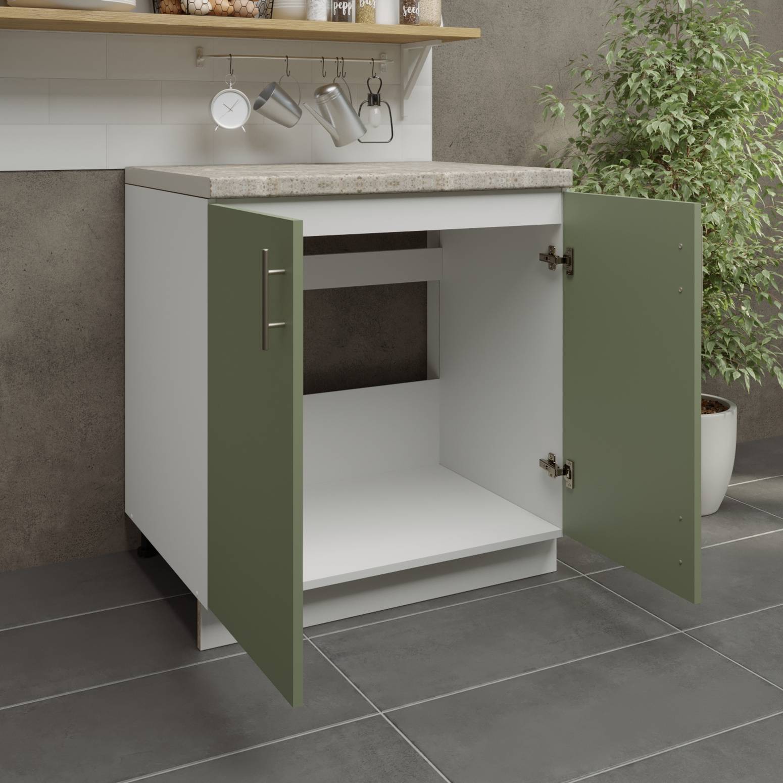 JD Greta 800mm Adjustable Sink Cabinet 2 Doors & Worktop - Sage Green Matt - Image 2