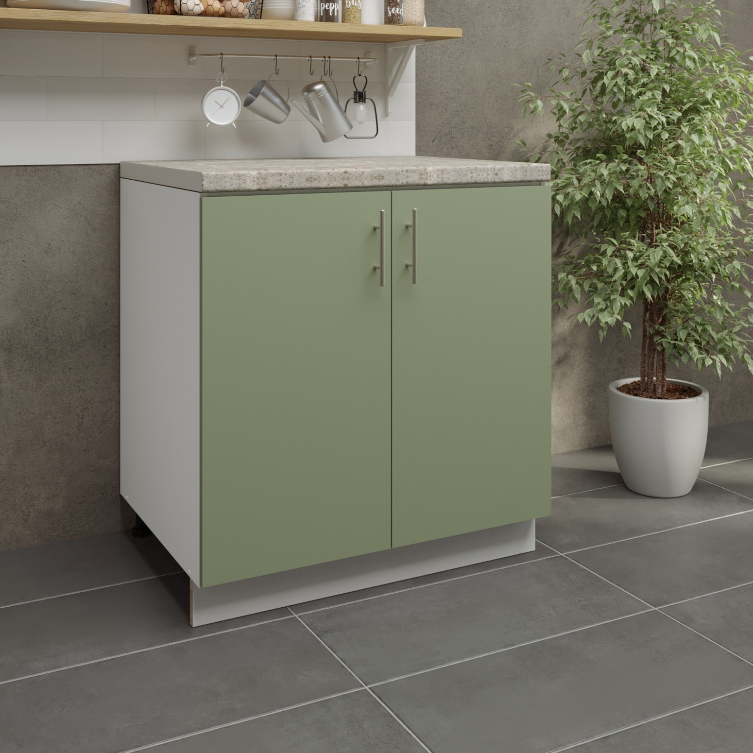 JD Greta 800mm Adjustable Sink Cabinet 2 Doors & Worktop - Sage Green Matt - Image 3