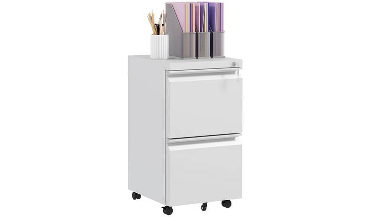 Vinsetto 2 Drawer Metal Lockable File Cabinet - White