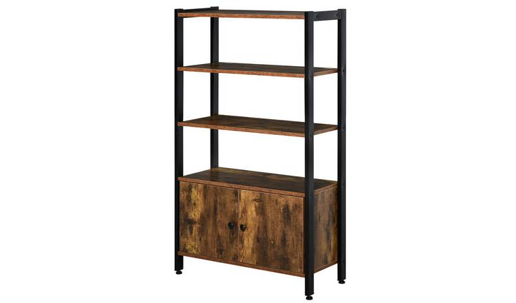 HOMCOM 3 Tier Industrial Bookshelf with Storage Cabinet - Rustic Brown