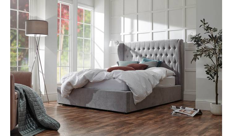 GFW Dakota King Size Chenille End Lift Ottoman Bed with Mattress - Platinum