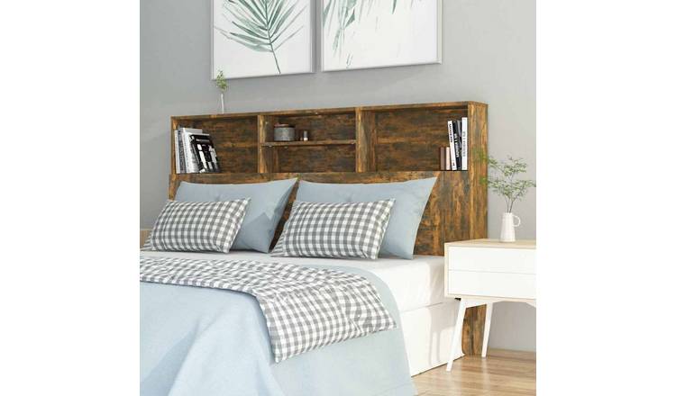 Walplus Engineered Wood Headboard Cabinet - Dark Oak - 160 x 19 x 103.5 cm