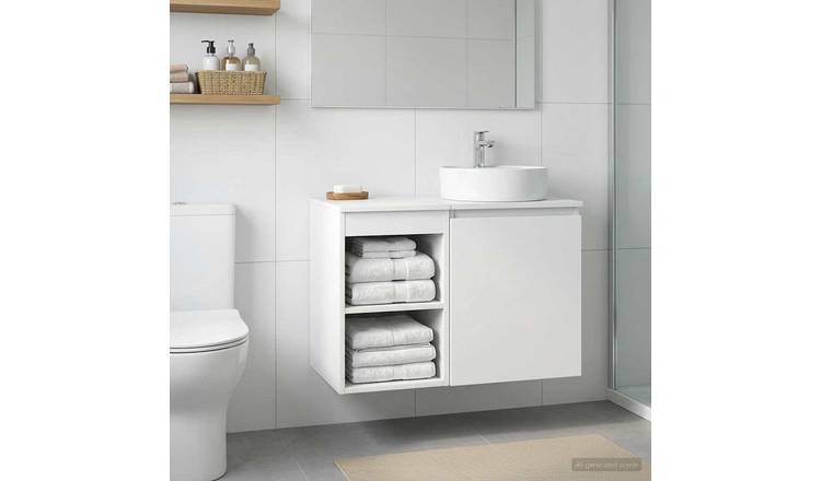 Walplus Wood Bathroom Cabinet with 1 Shelf - White - 30 x 44.5 x 50 cm