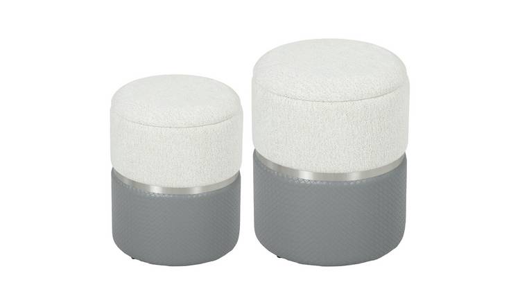 HOMCOM Set of 2 Round PU Leather Ottoman - Cream and Grey