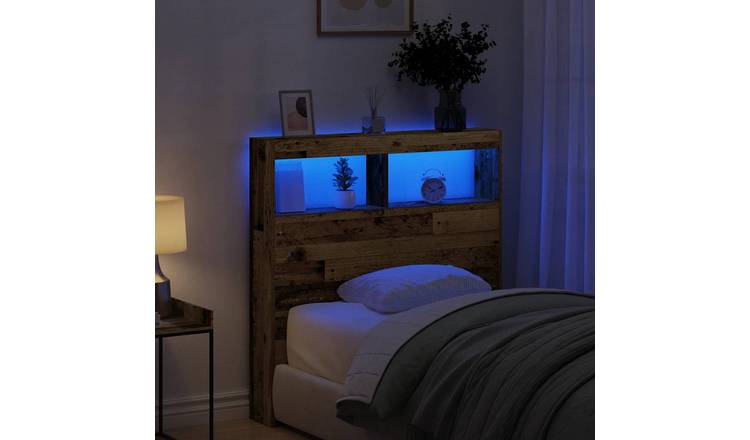 Walplus Engineered Wood LED Headboard Cabinet - Dark Wood - 100 x 17 x 102 cm