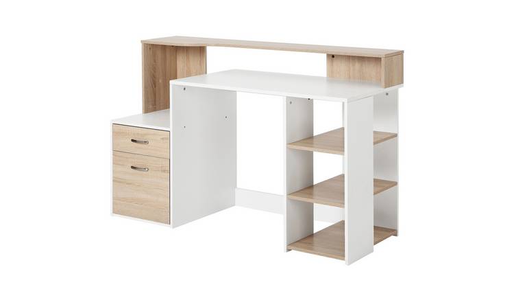 HOMCOM Wooden Computer Desk with Printer Stand - Oak