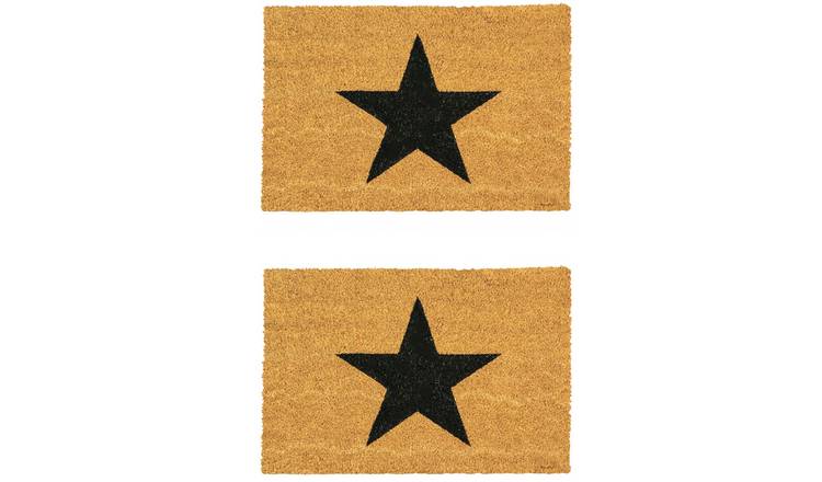 Nicola Spring Coir Door Mats - Black Star - Pack of 2