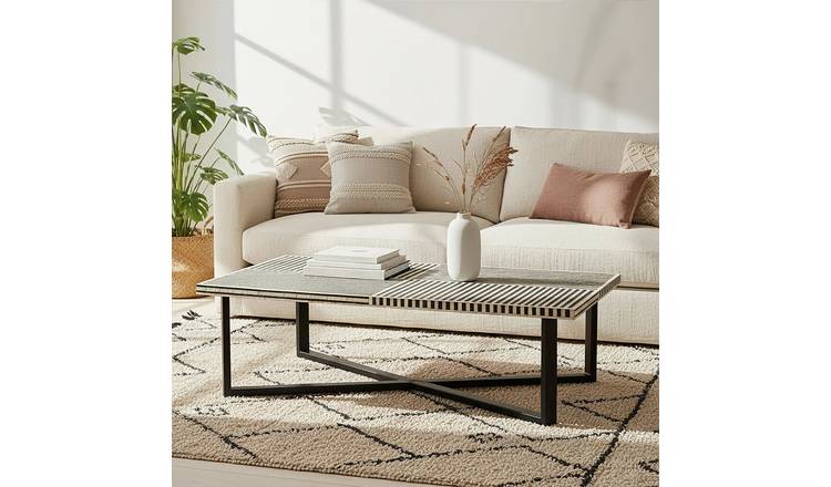 Orsina Rattan Bone Inlay Coffee Table - Black and White