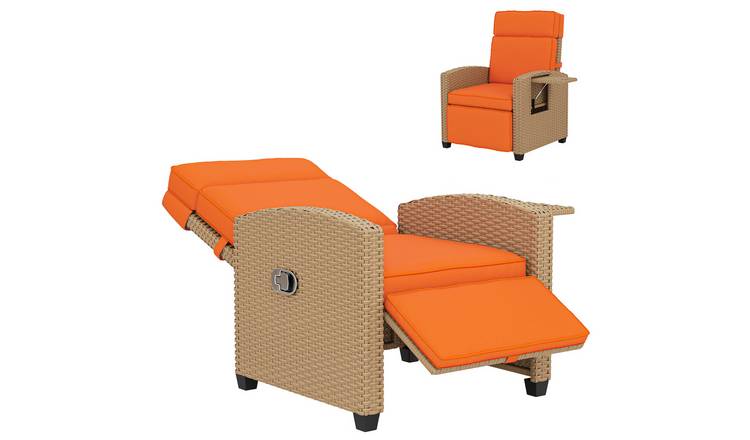 Outsunny Rattan Garden Recliner Chair - Khaki/Orange