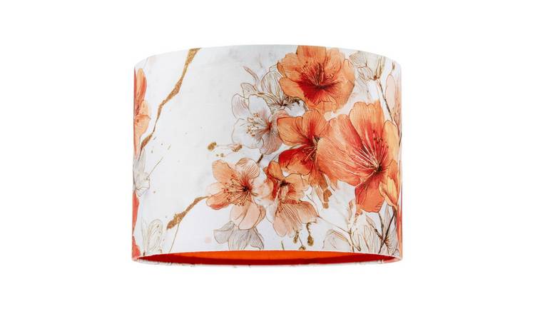 Happy Homewares Orange and Gold Floral Watercolour Fabric Lampshade - 25cm