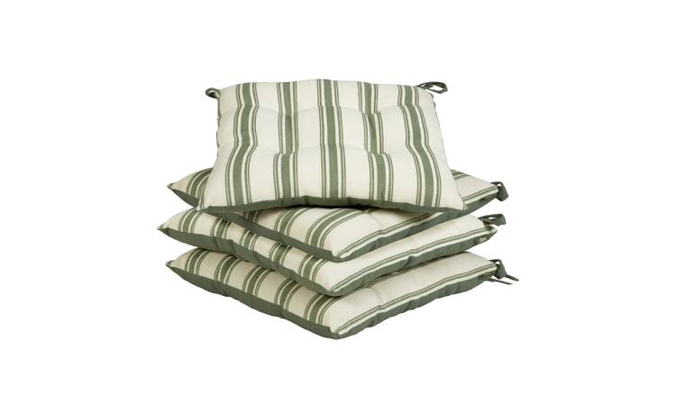 Dibor Set of 4 Outdoor Garden Chair Cushion Seat Pads - Green